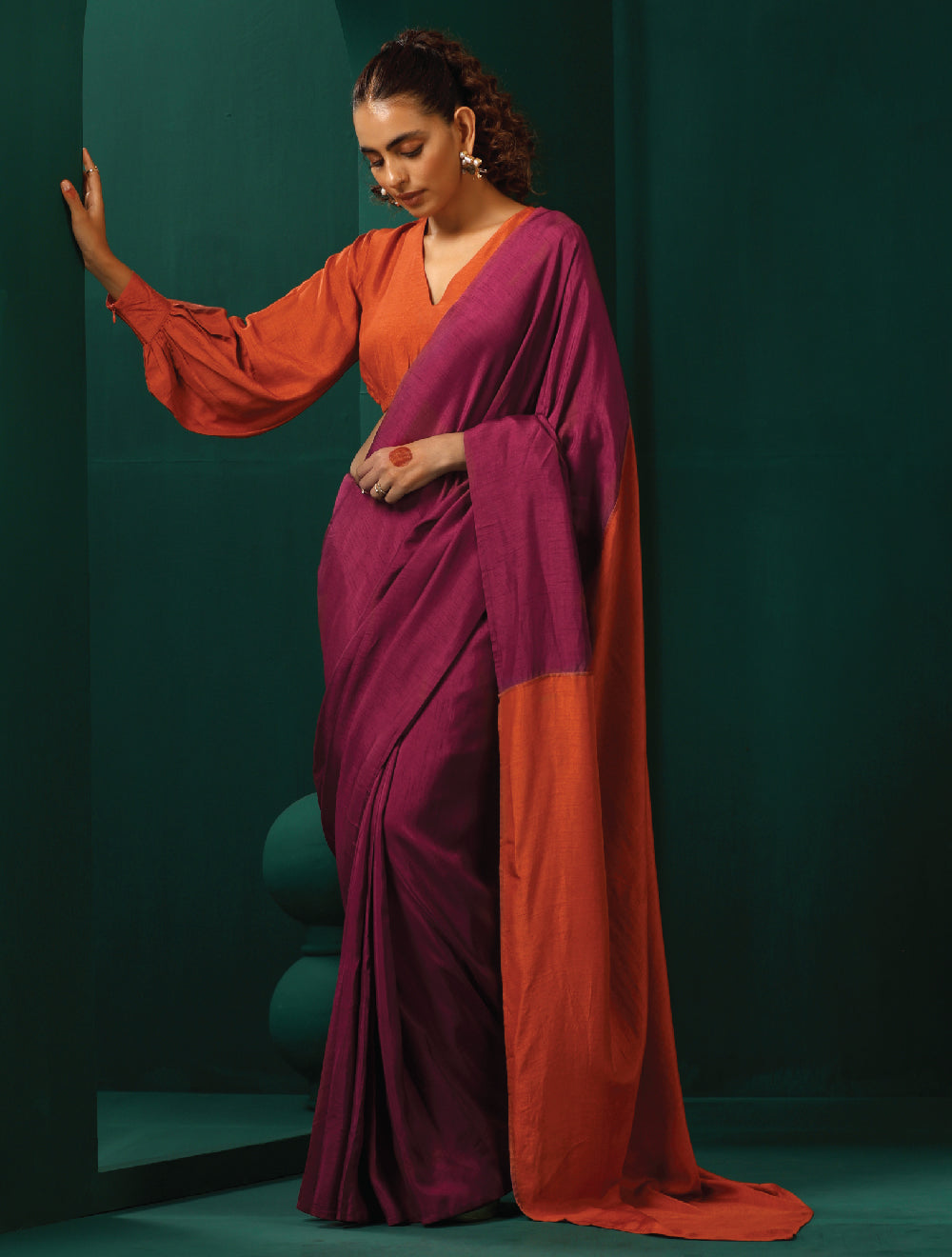 trueBrowns Maroon Rust Silk Ready To Wear Saree | Grocsy