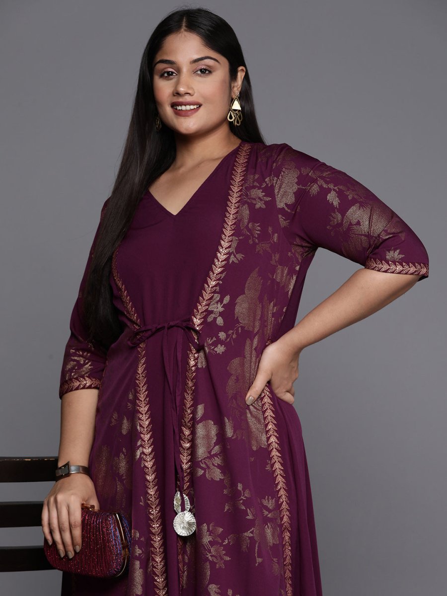 Ahalyaa Plus Size Floral Print Crepe Layered A-line Maxi Ethnic Dress | Grocsy