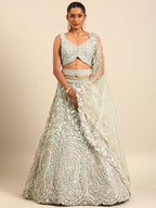 House of Panchhi Sea green Net Multi Sequins with heavy Zarkan embroidery Lehenga choli & Dupatta | Grocsy