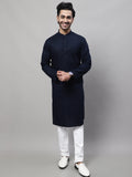 Even Apparels Blue Pure Cotton Kurta With Band Collar | Grocsy