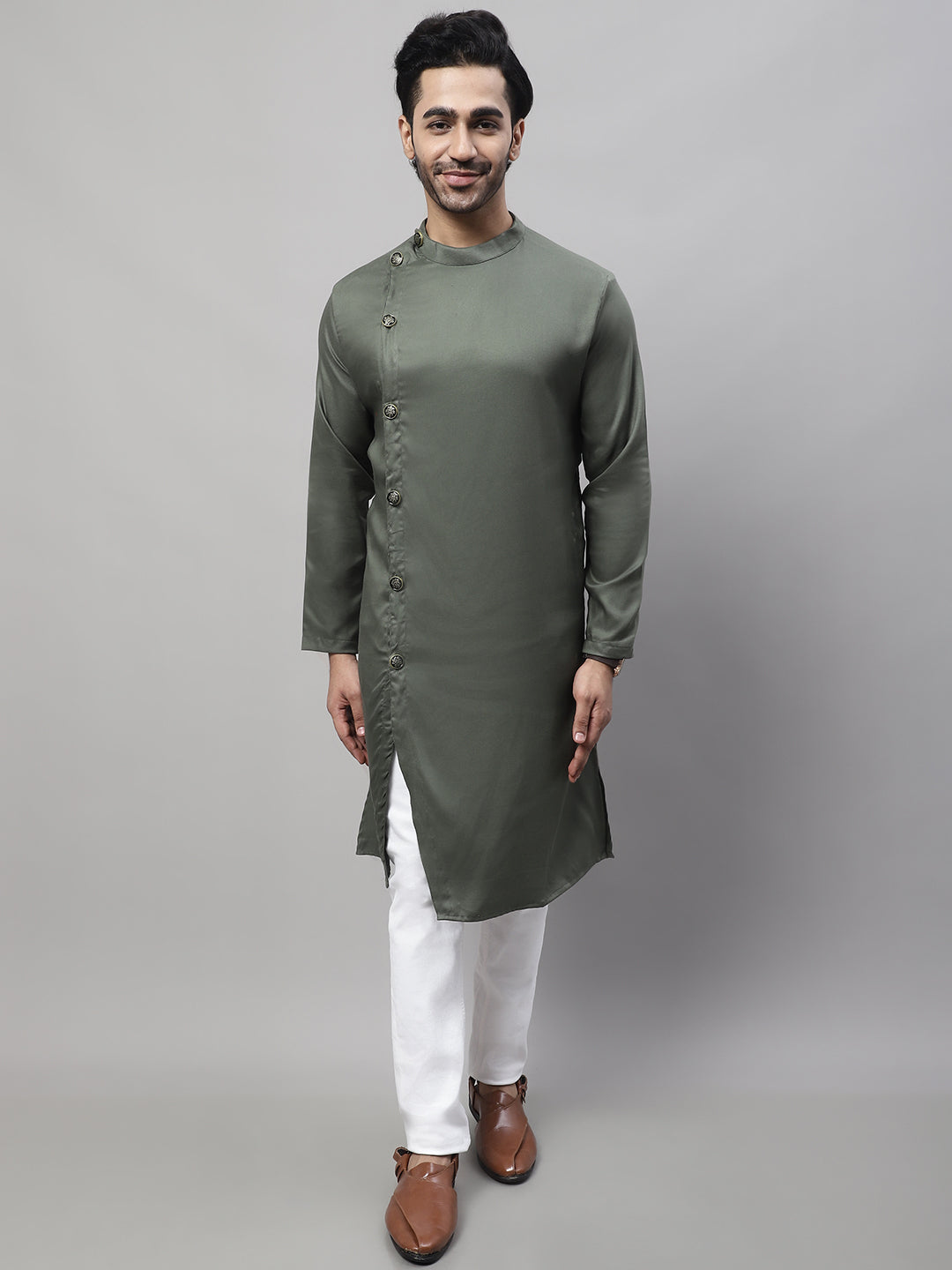 Even Apparels Green Sherwani Kurta With Asymetrical Cut | Grocsy