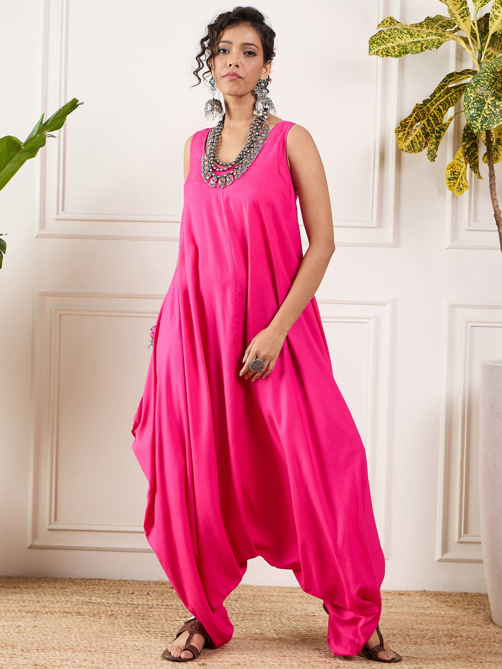 InWeave Pink Round Sleeveless Jumpsuit | Grocsy
