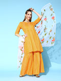 InWeave Women's Yellow Bandhani Sharara Set With Dupatta | Grocsy