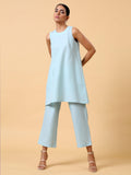 trueBrowns Cotton Linen Light Blue Sleeveless Co-Ord Set | Grocsy