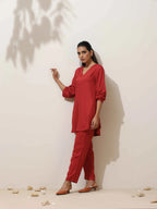 trueBrowns Maroon Viscose Co-ord Set | Grocsy