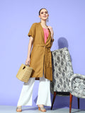 InWeave Women's Camel Brown Cream Pant Coord Set With Peach Crop Top | Grocsy