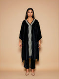 trueBrowns Black Velvet Embroidered Kaftan Kurta Set | Grocsy