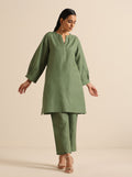 trueBrowns Olive Green Slub Relaxed Placket Co-Ord Set | Grocsy