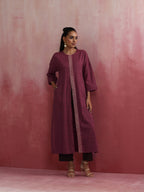 trueBrowns Mauve Cotton Dobby Front Slit Kurta Set | Grocsy