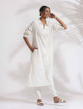 trueBrowns White Cotton A-line Kurta Set | Grocsy
