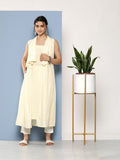 Ahalyaa Women White & Yellow Checked Crepe Kurta | Grocsy
