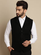 Even Apparels Men's Black Wool Waistcoat with Notched Lapel | Grocsy