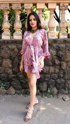 Noroke Purple Vintage Printed Beachwear Cover-Up Kimono | Grocsy