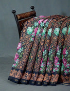 Shades of Navy Blue Colour Floral Design Semi Chanderi Saree By Gayathri Reddy Designer Studio | Grocsy