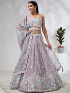 House of Panchhi Mauve Chiffon Sequins And Thread Embroidery Lehenga Choli & Dupatta | Grocsy