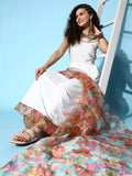 InWeave Women's White Strappy Orgranza Border Kurta Set With Dupatta | Grocsy