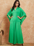 InWeave Women's Parrot Green Solid Collar Neck Boho Top Bottom Set | Grocsy