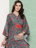 Ahalyaa Women Floral Printed Flared Sleeves Gotta Patti Crepe Kaftan Kurta | Grocsy
