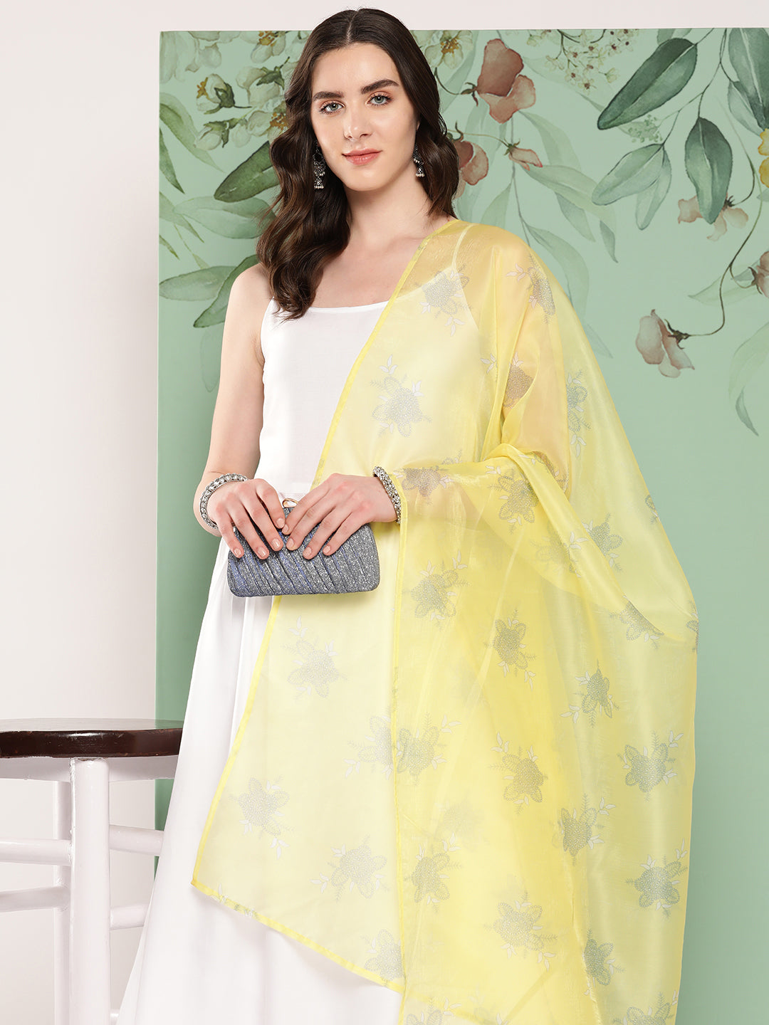 InWeave Women's Strappy Set Cream With Yellow W Chintz Or Dupatta | Grocsy