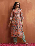 trueBrowns Beige Abstract Print Kurta Set | Grocsy