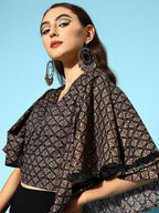 InWeave Women's Black Foil Print Bell Sleeves Top | Grocsy