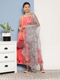 InWeave Women's Peach Cr Strappy Set With White Organza Dupatta | Grocsy