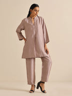 trueBrowns Grey Silk Texture Relaxed Co-Ord Set | Grocsy