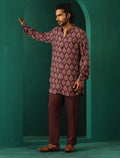 trueBrowns Men's Deep Purple Paan Muslin Silk Printed Co-ord Set | Grocsy