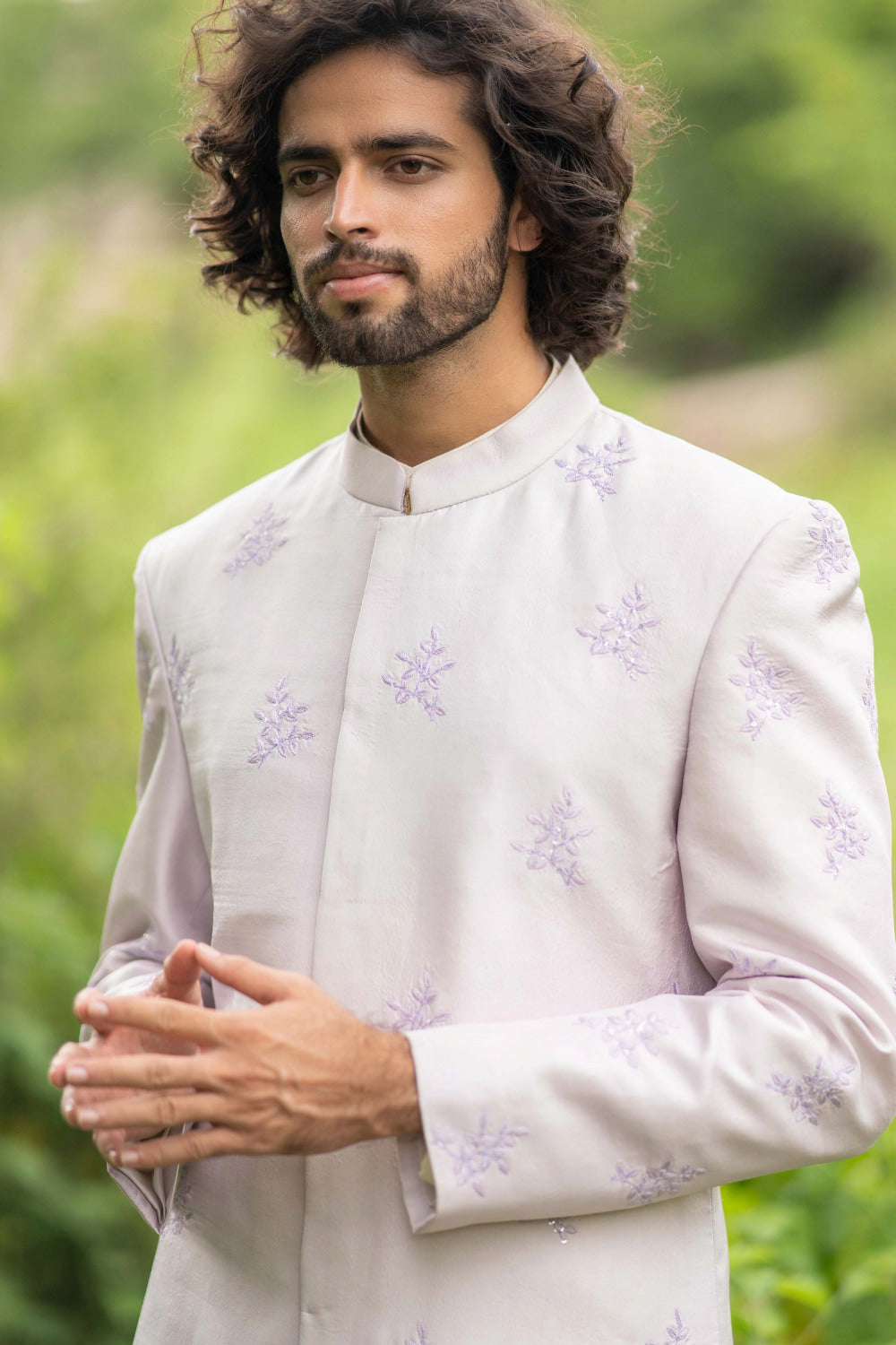 Lilac Majesty Designer Men's Sherwani by Hilo Design | Grocsy