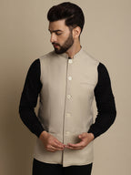 Even Apparels Men's Cream Mandarin Collar Waistcoat | Grocsy