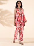 trueBrowns Maroon Cotton Ikat Flared Co-ord Set | Grocsy