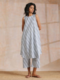 trueBrowns Multi Grey On Grey Ikat Print Cotton High-Low Co-Ord Set | Grocsy
