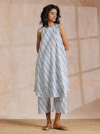 trueBrowns Multi Grey On Grey Ikat Print Cotton High-Low Co-Ord Set | Grocsy