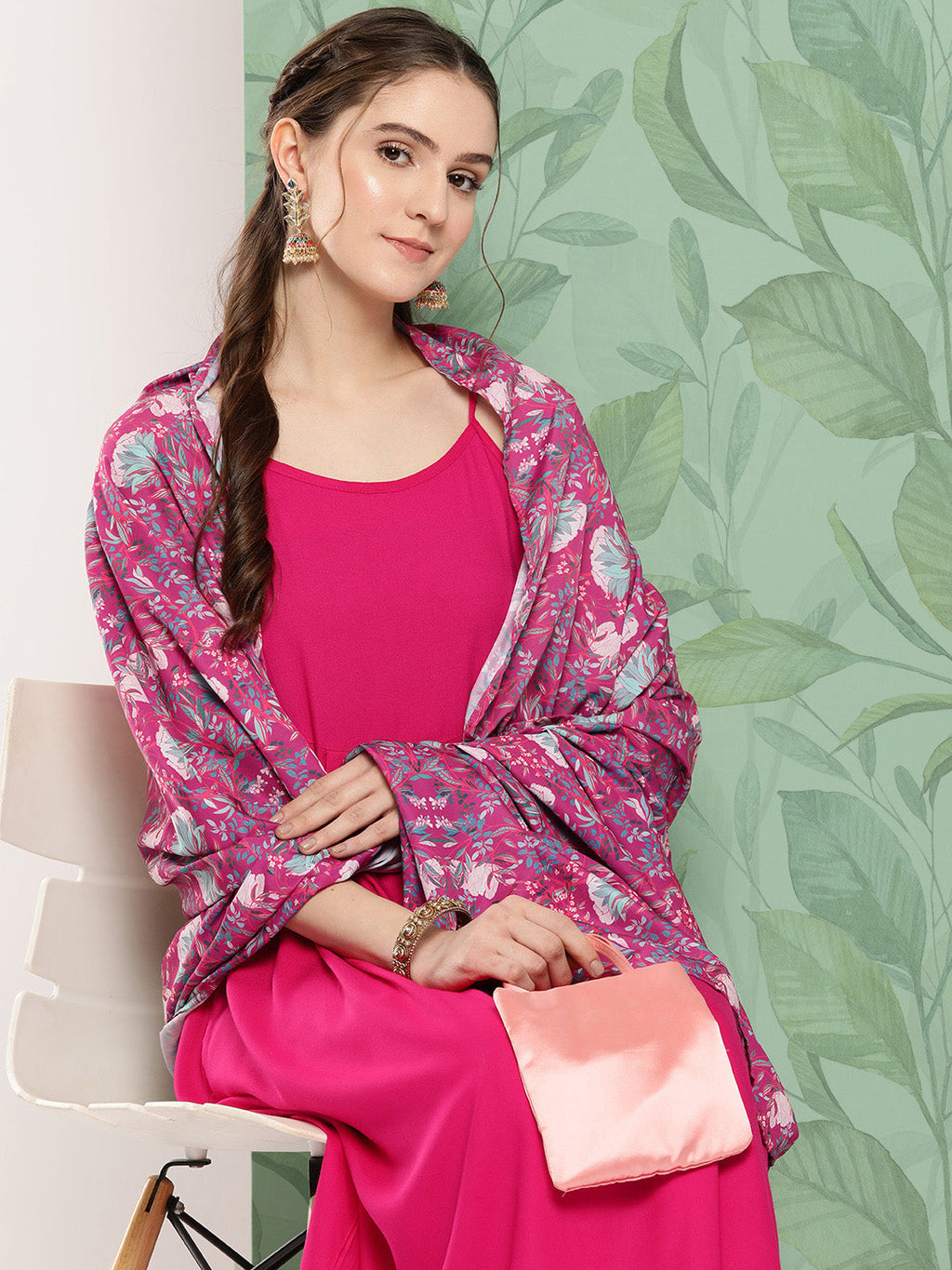 InWeave Women's Fuchsia Strappy Set W Magenta Camelia Cr Dupatta | Grocsy