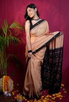 khanduapata Beige & Black Dot Design Cotton Saree For Women | Grocsy