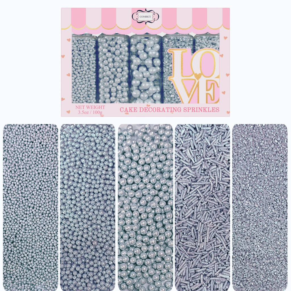 Confect Sprinkles for Cakes & Cupcakes Decoration | USP-16(Silver) | Grocsy