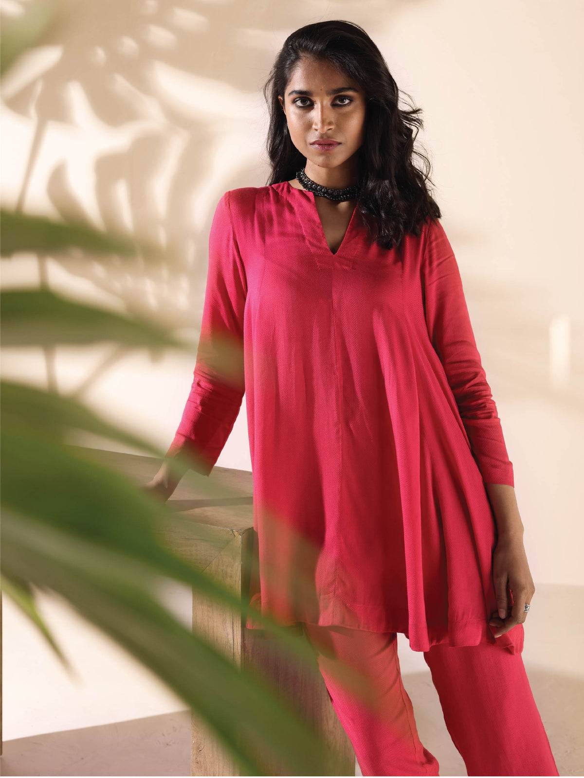 trueBrowns Carrot Viscose Dobby Flared Co-ord Set | Grocsy