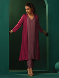 trueBrowns Maroon Light Mauve Silk Jacket Kurta Set | Grocsy