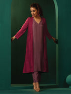 trueBrowns Maroon Light Mauve Silk Jacket Kurta Set | Grocsy