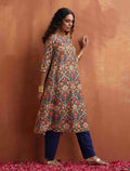 trueBrowns Blue Print A-line Kurta Set | Grocsy