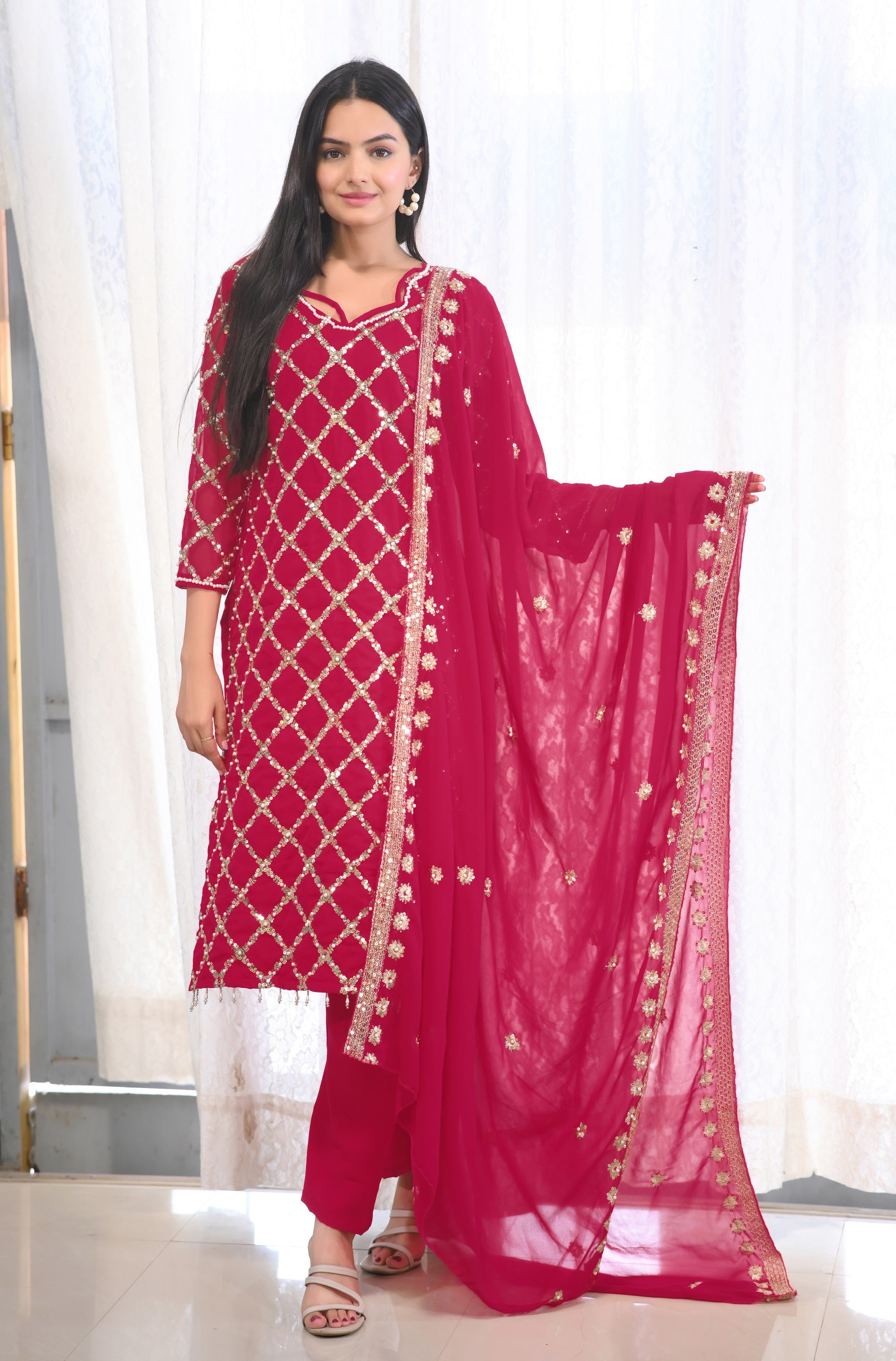 Teeya Creation Rani Color Faux Georgette Silk Heavy Embroidery Work Fully Stitched Salwar Suit | Grocsy