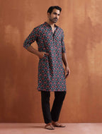 trueBrowns Men's Black Floral Printed Kurta | Grocsy