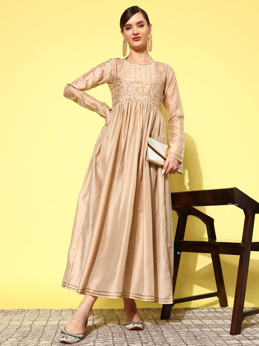 Ahalyaa Floral Embroidered A-Line Maxi Dress | Grocsy