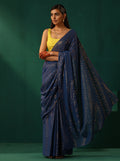 trueBrowns Royal Blue Cotton Gold Lurex Striped Ready to Wear Saree | Grocsy