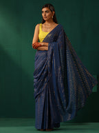 trueBrowns Royal Blue Cotton Gold Lurex Striped Ready to Wear Saree | Grocsy