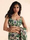trueBrowns Green Muslin Ikat Sleeveless Blouse | Grocsy
