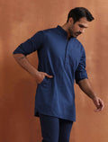 trueBrowns Men's Blue Cotton Short Kurta | Grocsy