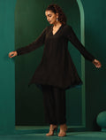 trueBrowns Black Silk Collar Co-ord Set | Grocsy