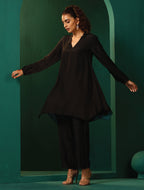 trueBrowns Black Silk Collar Co-ord Set | Grocsy