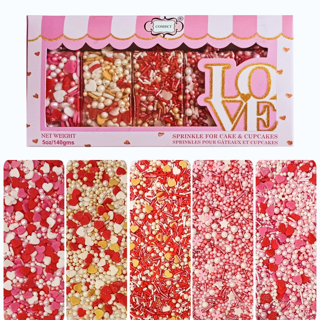Confect Valentine Sprinkles | 08 Edible Decoration for Baking & Dessert | Grocsy